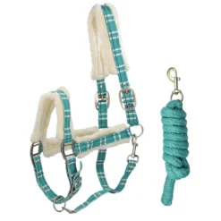 Halsterset Met Bont QHP Check Turquoise